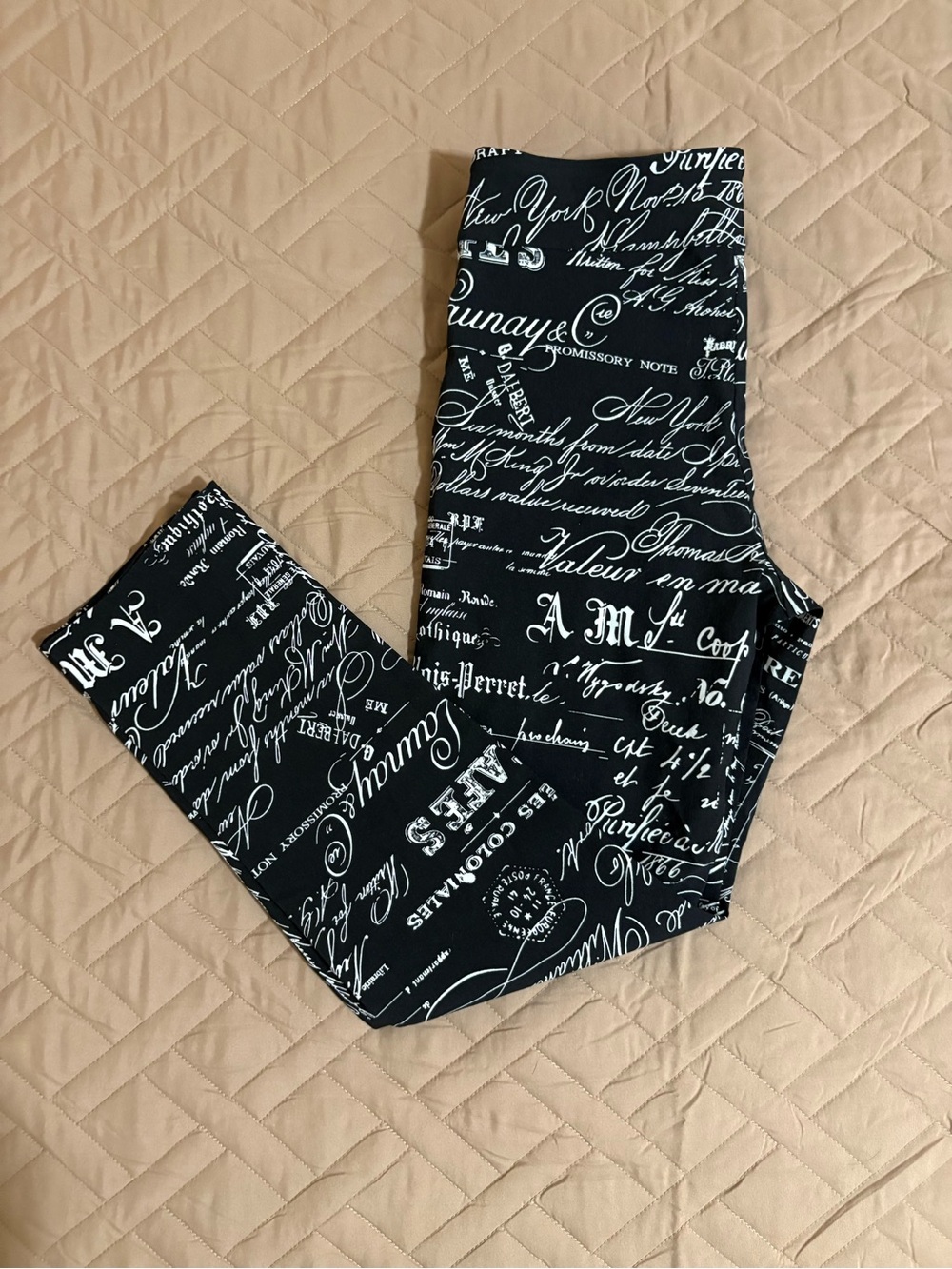 Krazy Larry Black & White Romantic French Script Print Pull On Pants Ladies 10 - Picture 7 of 7